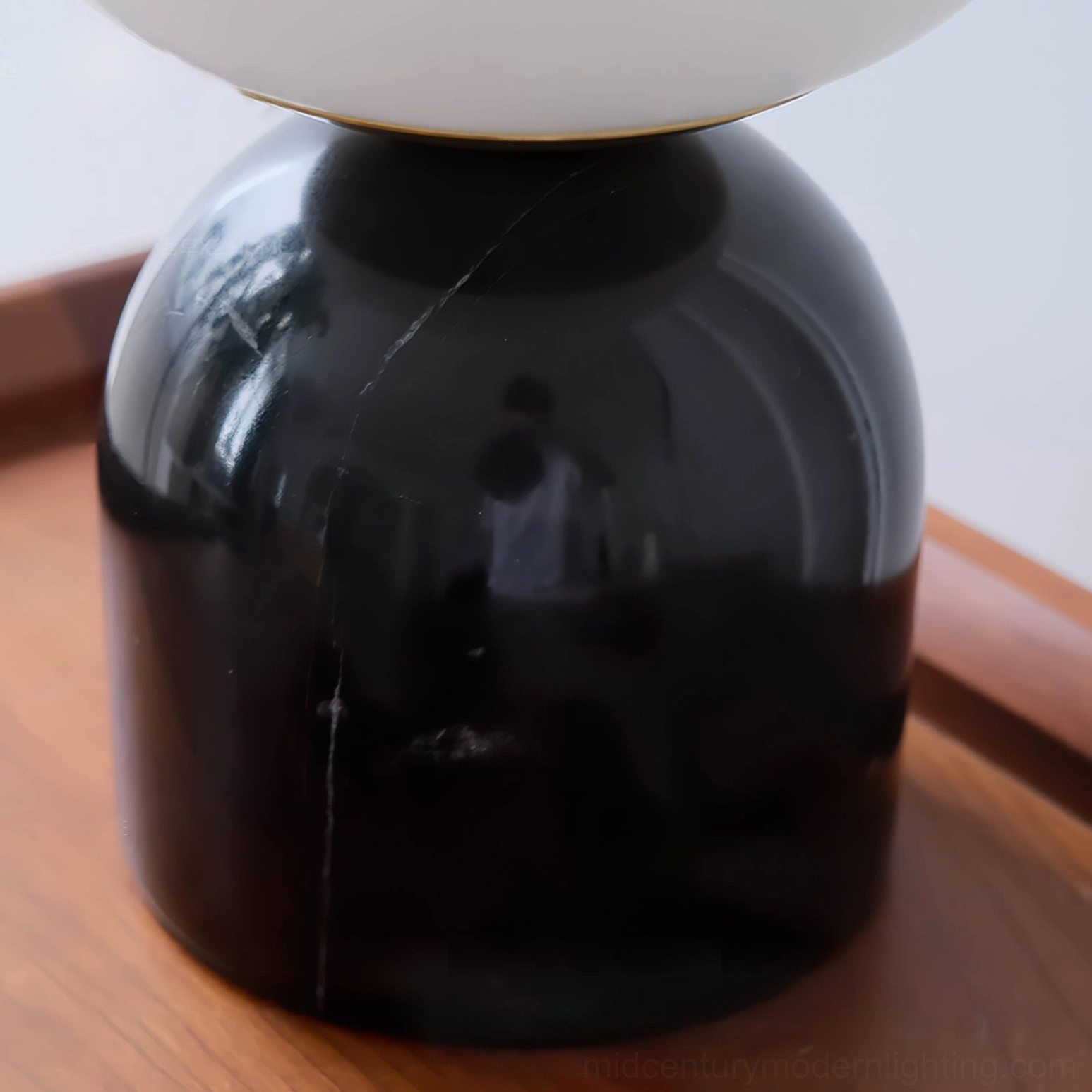 Billy table lamp close-up detail polished marble base gold metal accent low angle