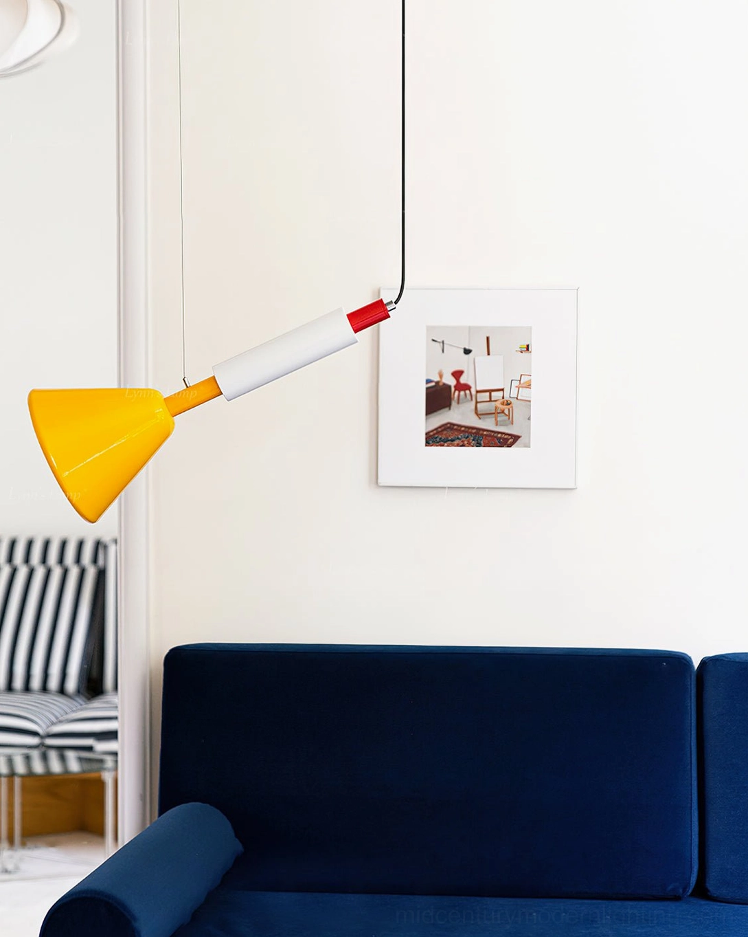 Billy pendant lamp in bright home setting with framed wall art - contemporary ceiling lighting