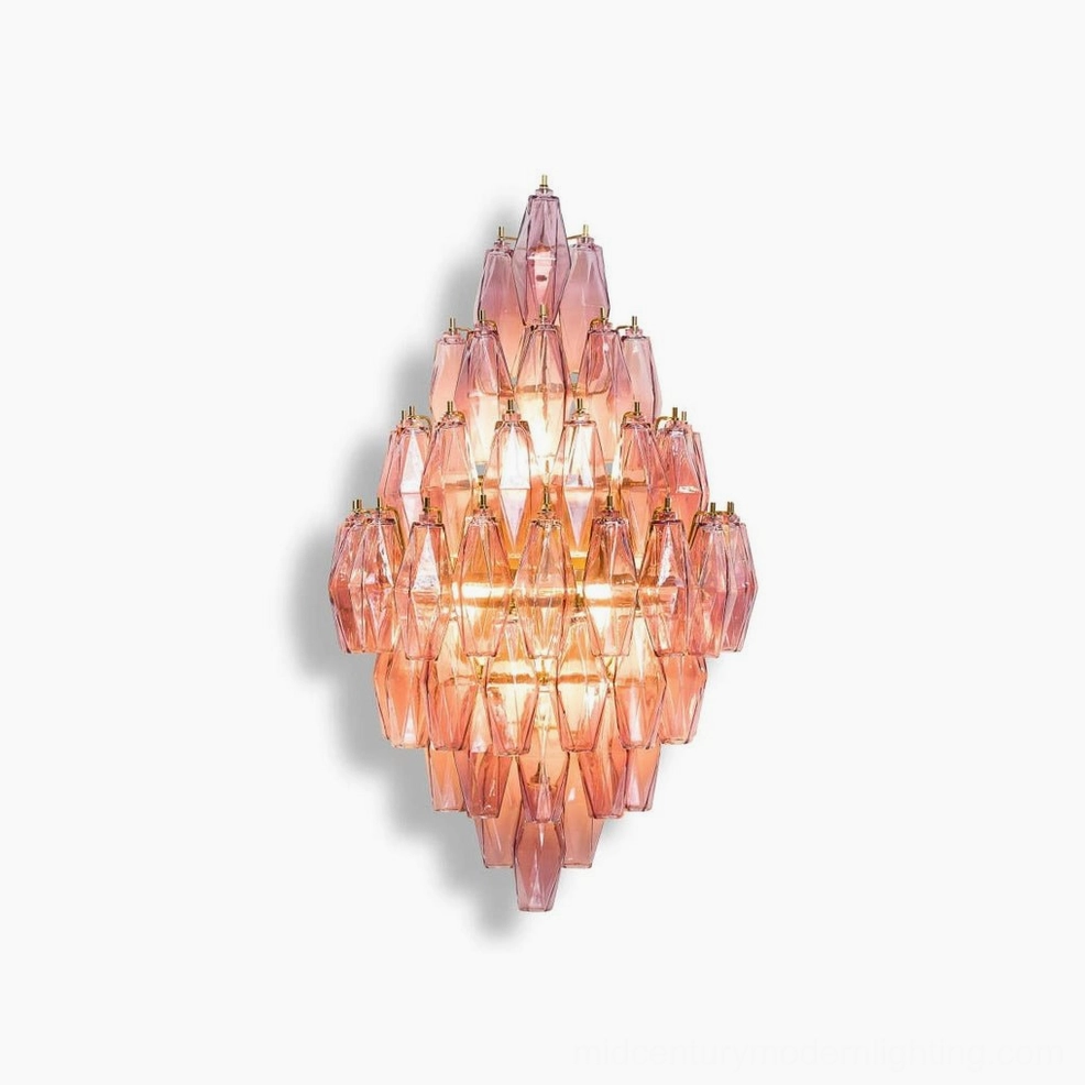 Polyhedral glass wall sconce complete model range showcasing size and color variations