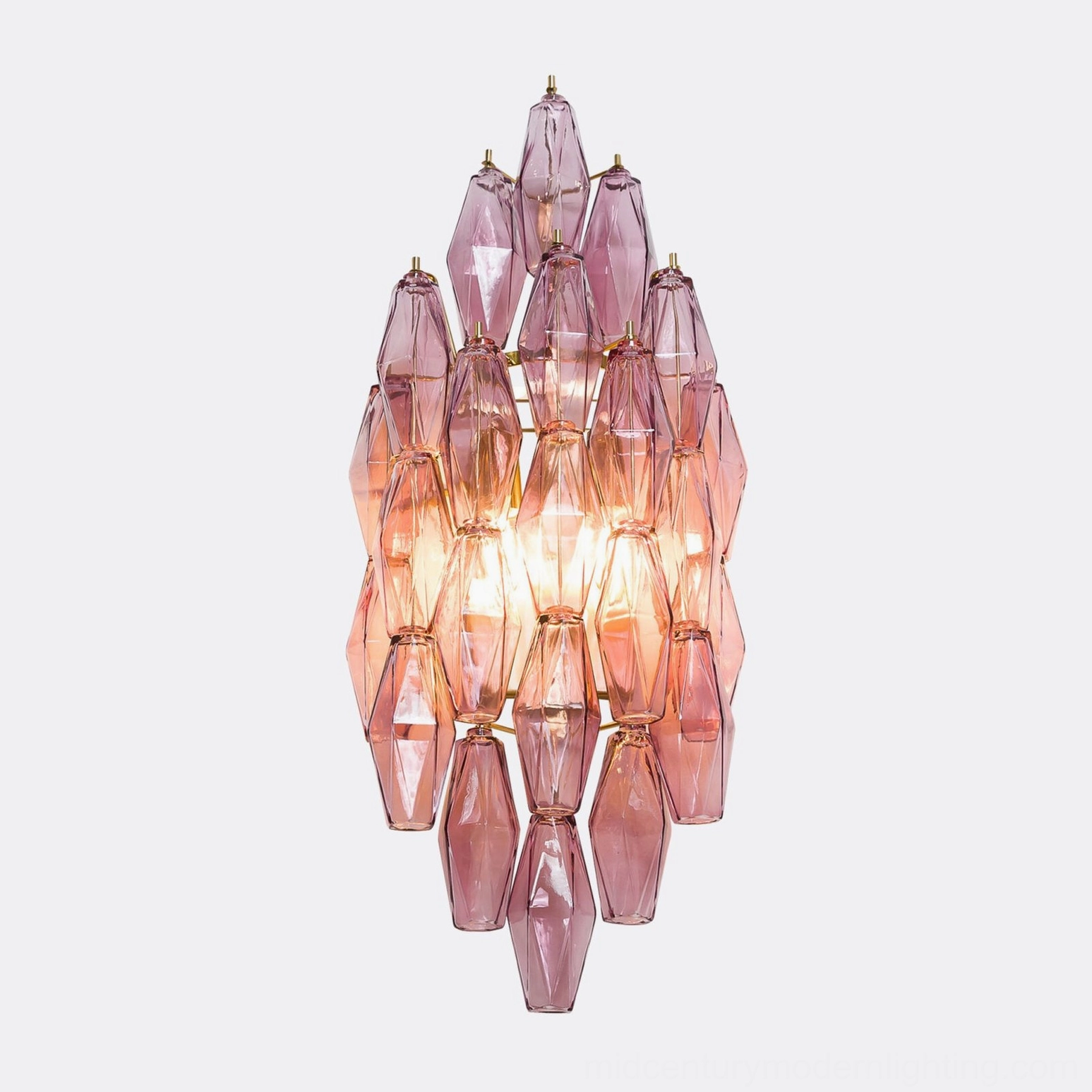 Polyhedral glass sconce prism detail showing hand-crafted faceted glass architecture