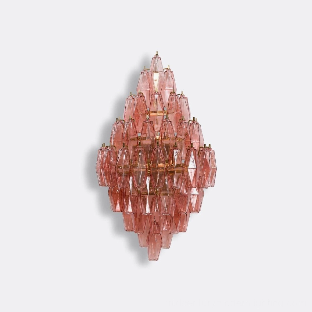 Polyhedral glass sconce glass prism arrangement detail with gold metal frame