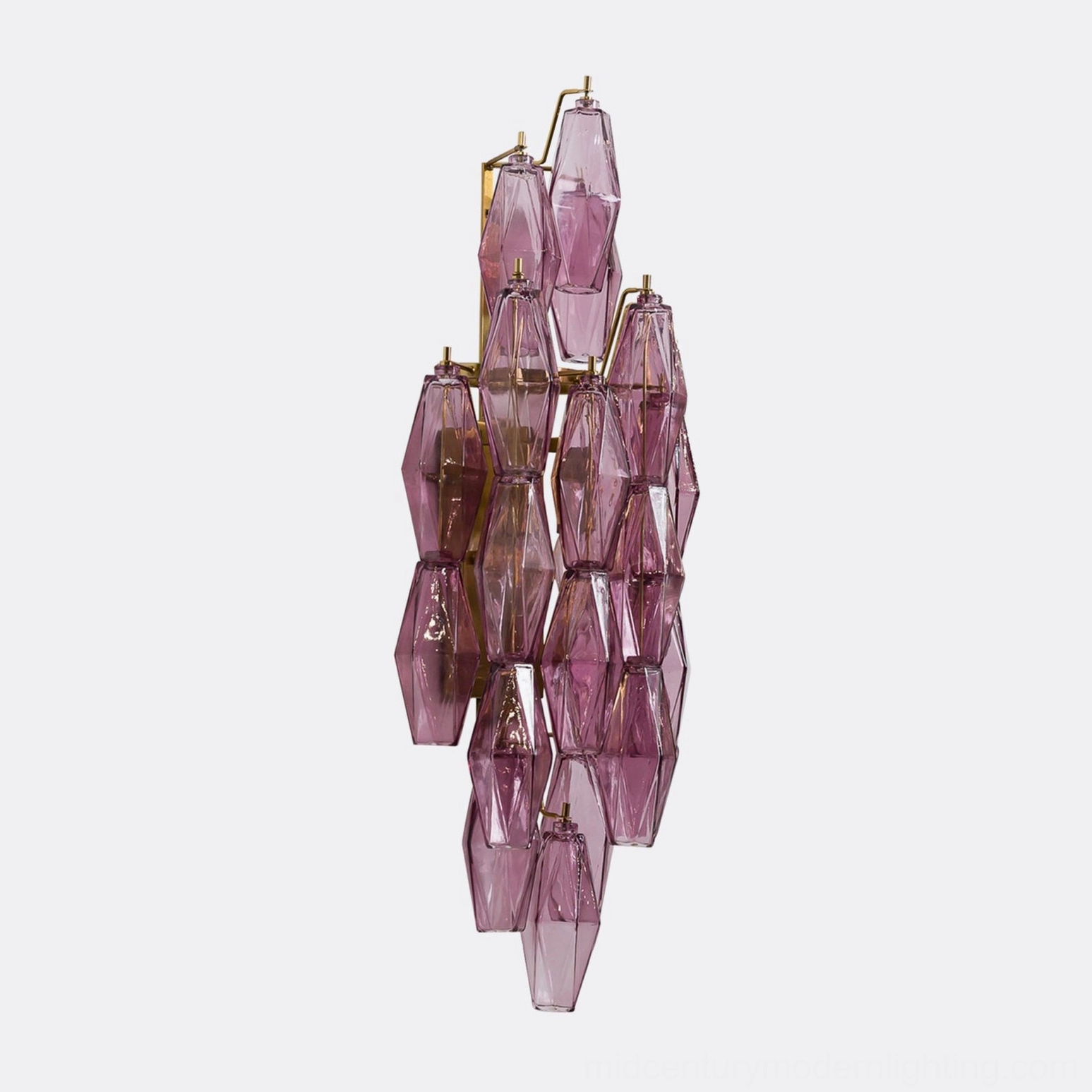 Polyhedral glass sconce metal frame detail with gold hardware and structural engineering