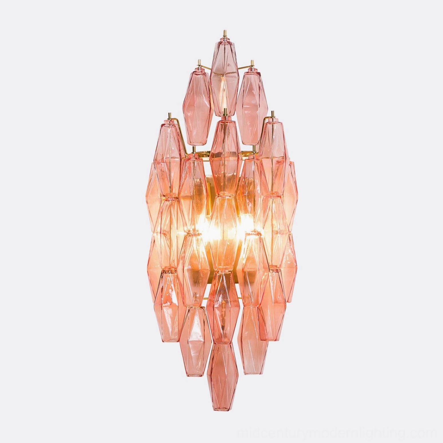 Polyhedral glass wall sconce color finish options display in studio lighting