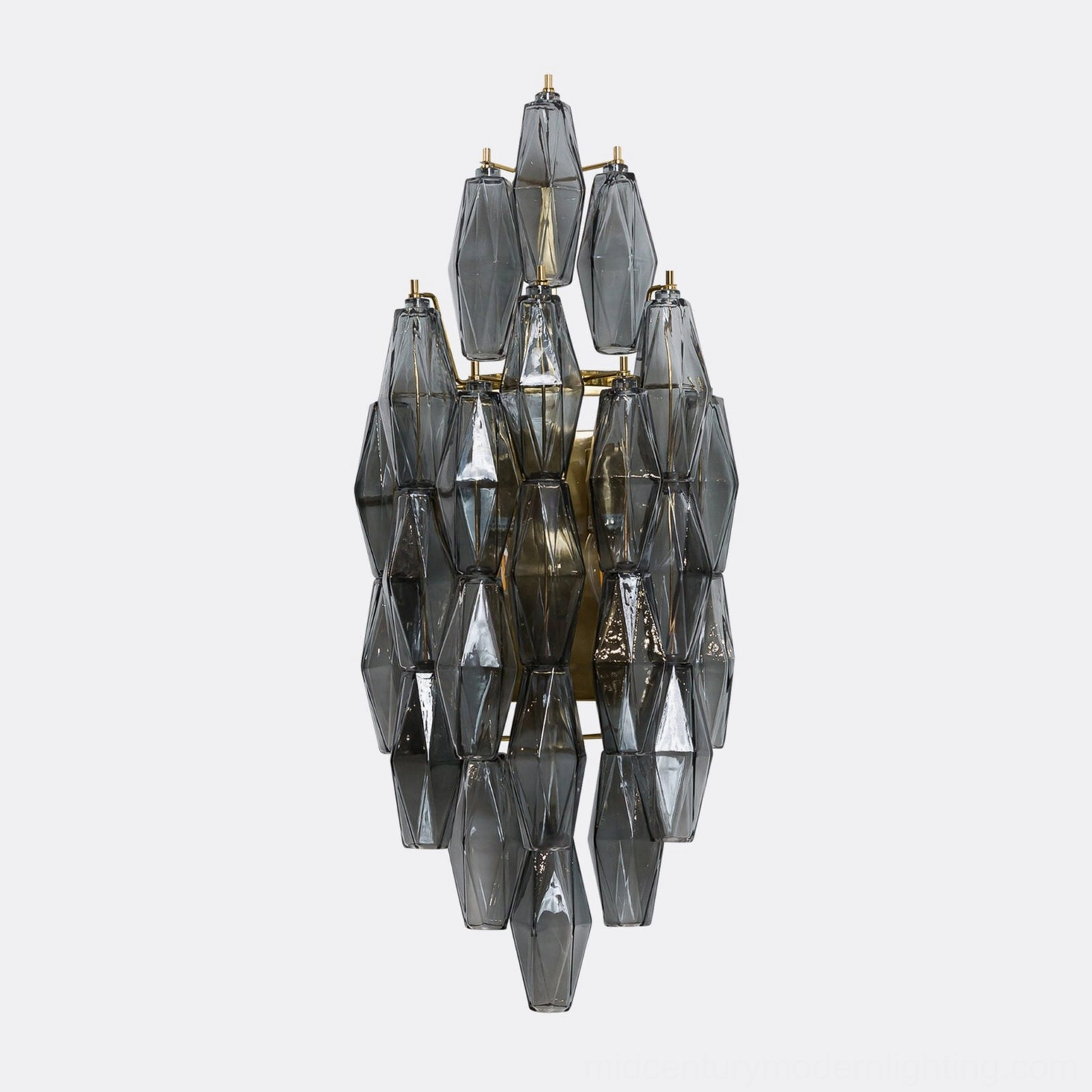 Polyhedral glass sconce compact model with pink and gold finish in detail view