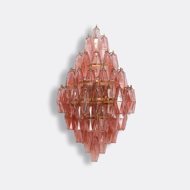 Pink and gold polyhedral glass sconce full mid-size model with four-bulb configuration