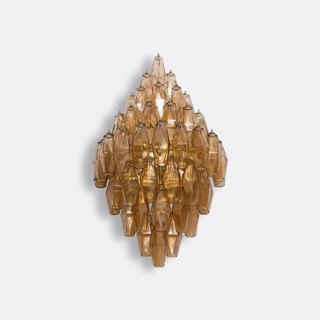 Polyhedral glass sconce purple and gold finish with dramatic light refraction effects