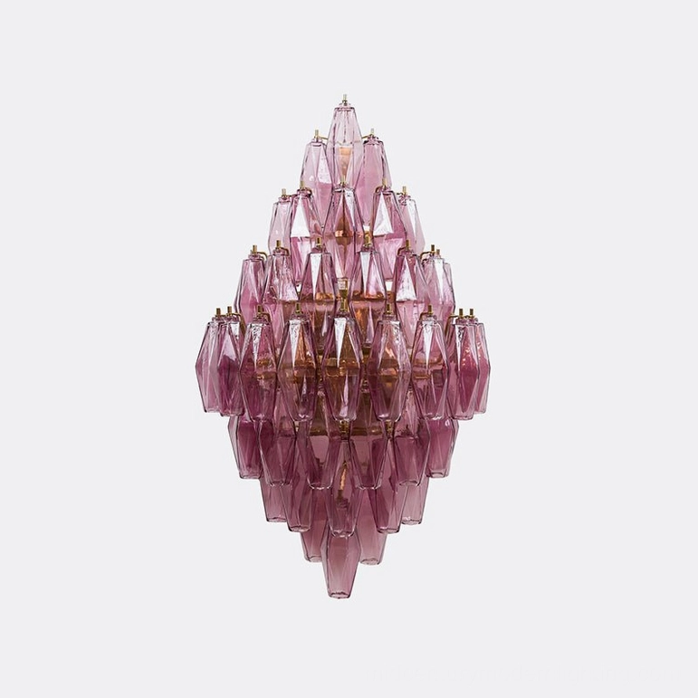 Purple and gold polyhedral glass sconce large model showing intricate faceted glass architectural design