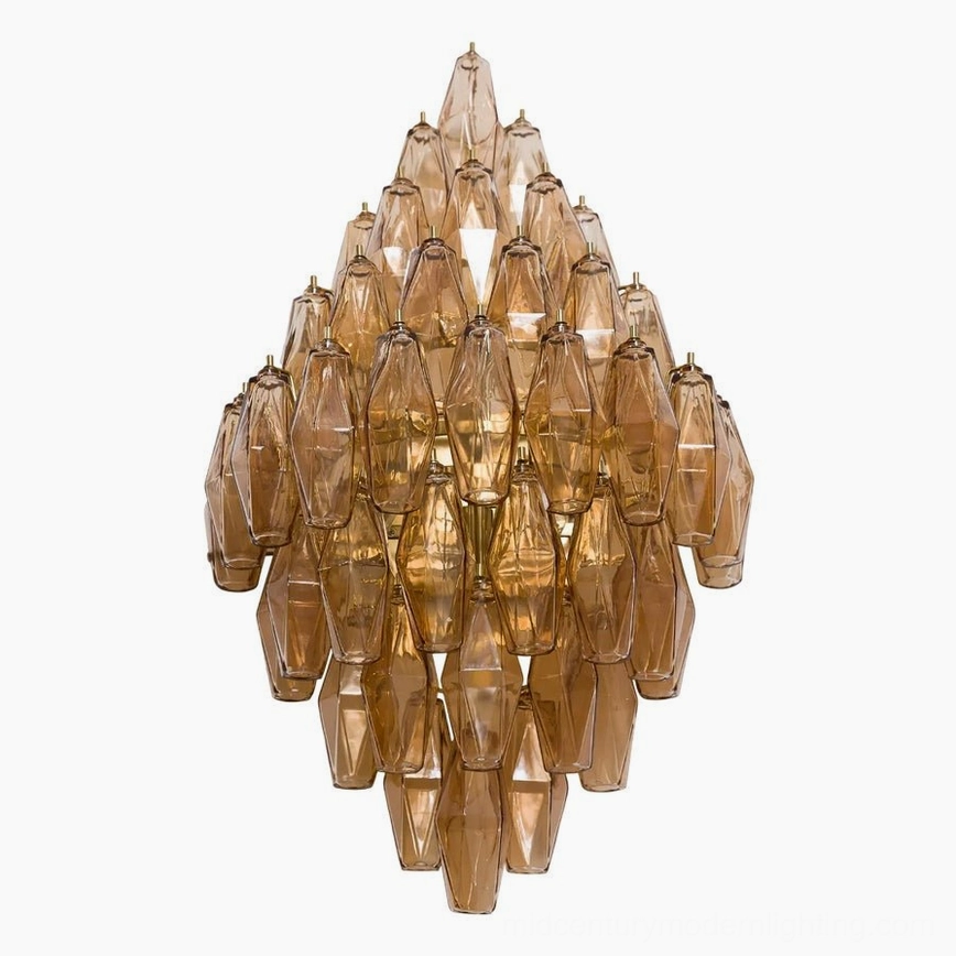Polyhedral glass sconce installation mounted on wall showing functional and aesthetic integration