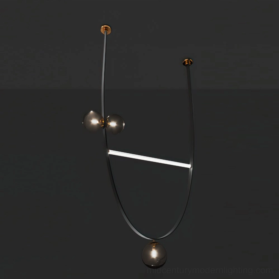Black leather ball pendant chandelier in various sizes showing scale options for different ceiling heights and room proportions