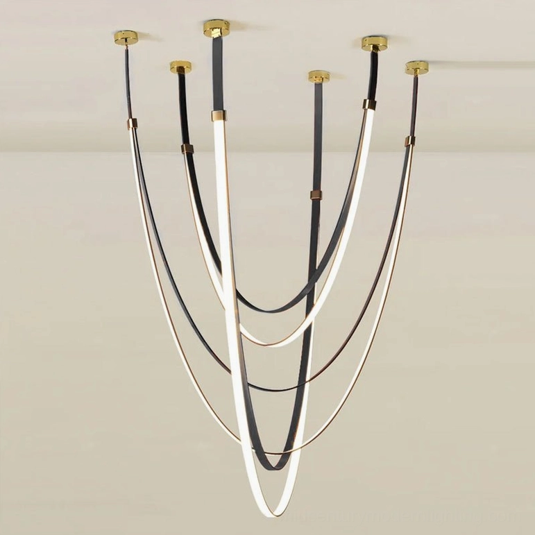 Black leather pendant lamp with cool light option for contemporary minimalist home design