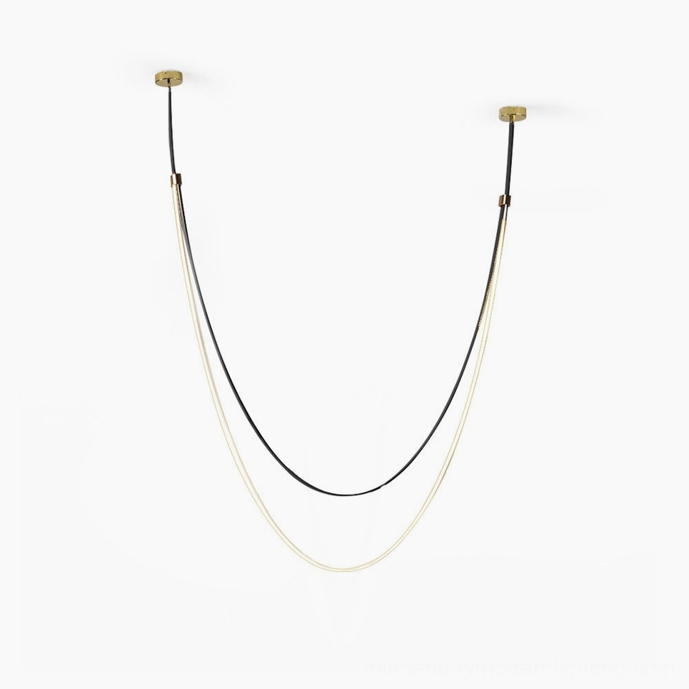 Black leather sculptural pendant light available in multiple sizes for various interior spaces