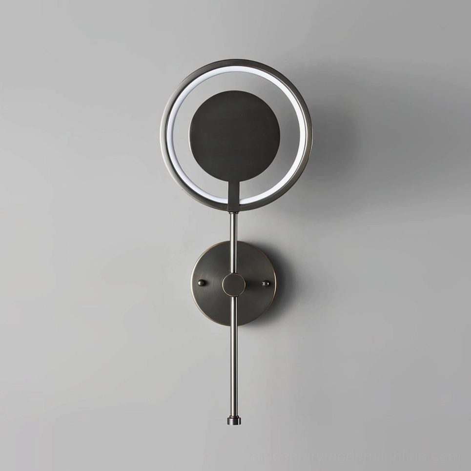 Black finish ring LED wall lamp showcasing three-color changing light technology and design