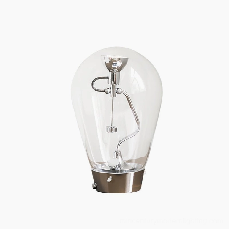 Blow compact clear glass table lamp 17cm diameter size shown on white background - small modern LED desk light