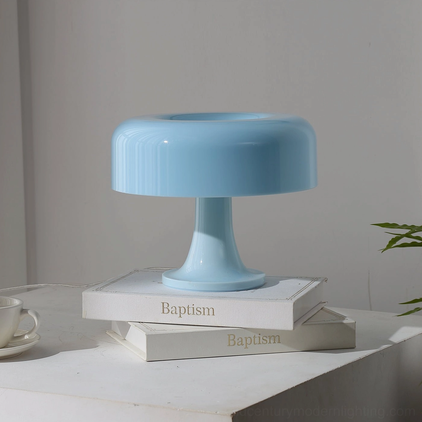 Blue Pop Mushroom Table Lamp complete product view, retro mid-century modern mushroom shade design