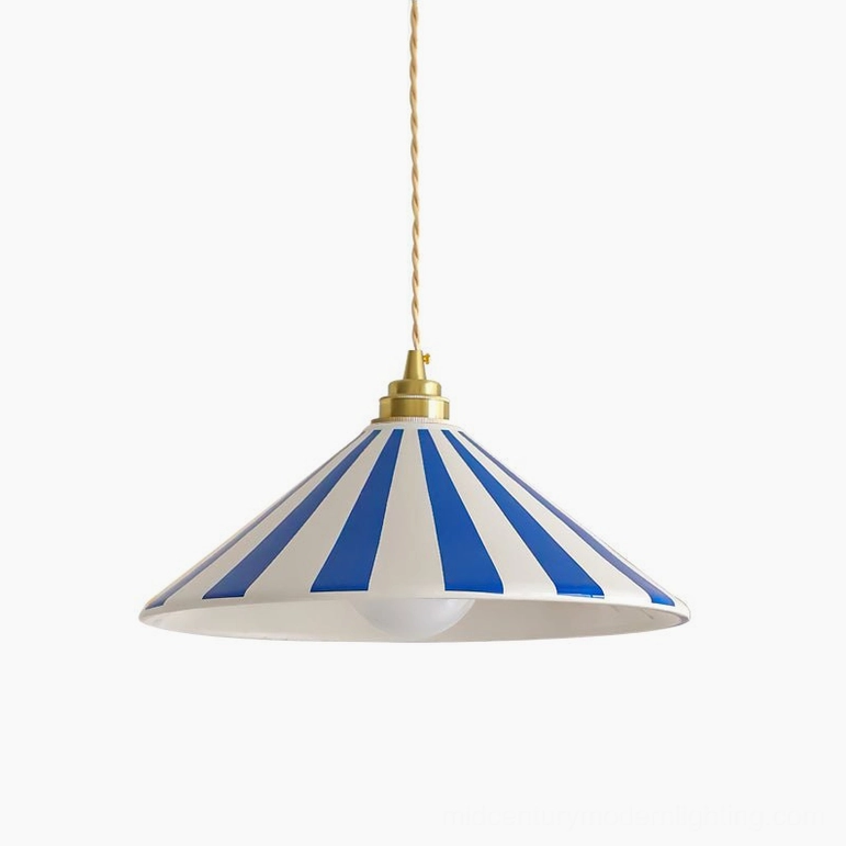 Blue and white striped Bobine cone pendant light modern interior fixture