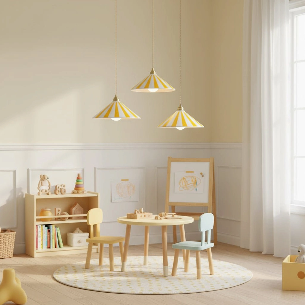 Bobine retro striped cone pendant light fixture design showcase