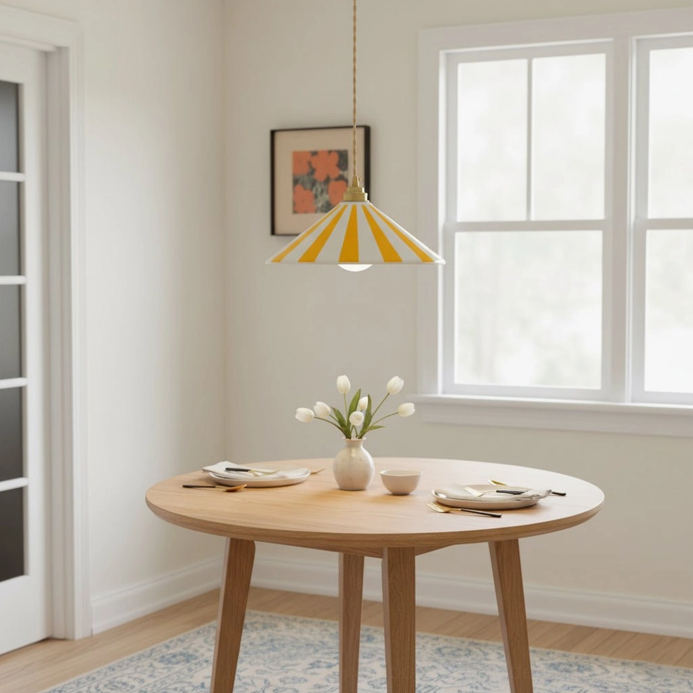 Bobine striped cone pendant light detailed product photography showing craftsmanship