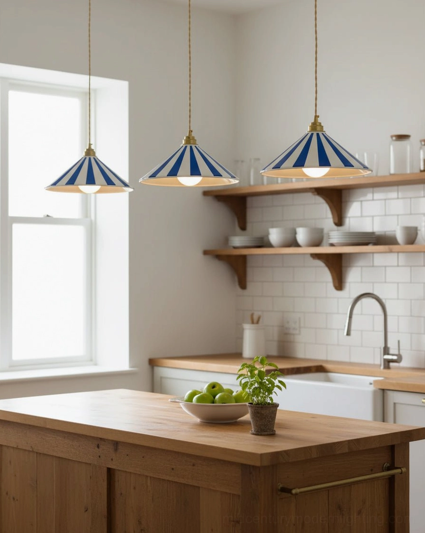 Bobine striped glass cone pendant light complete fixture view