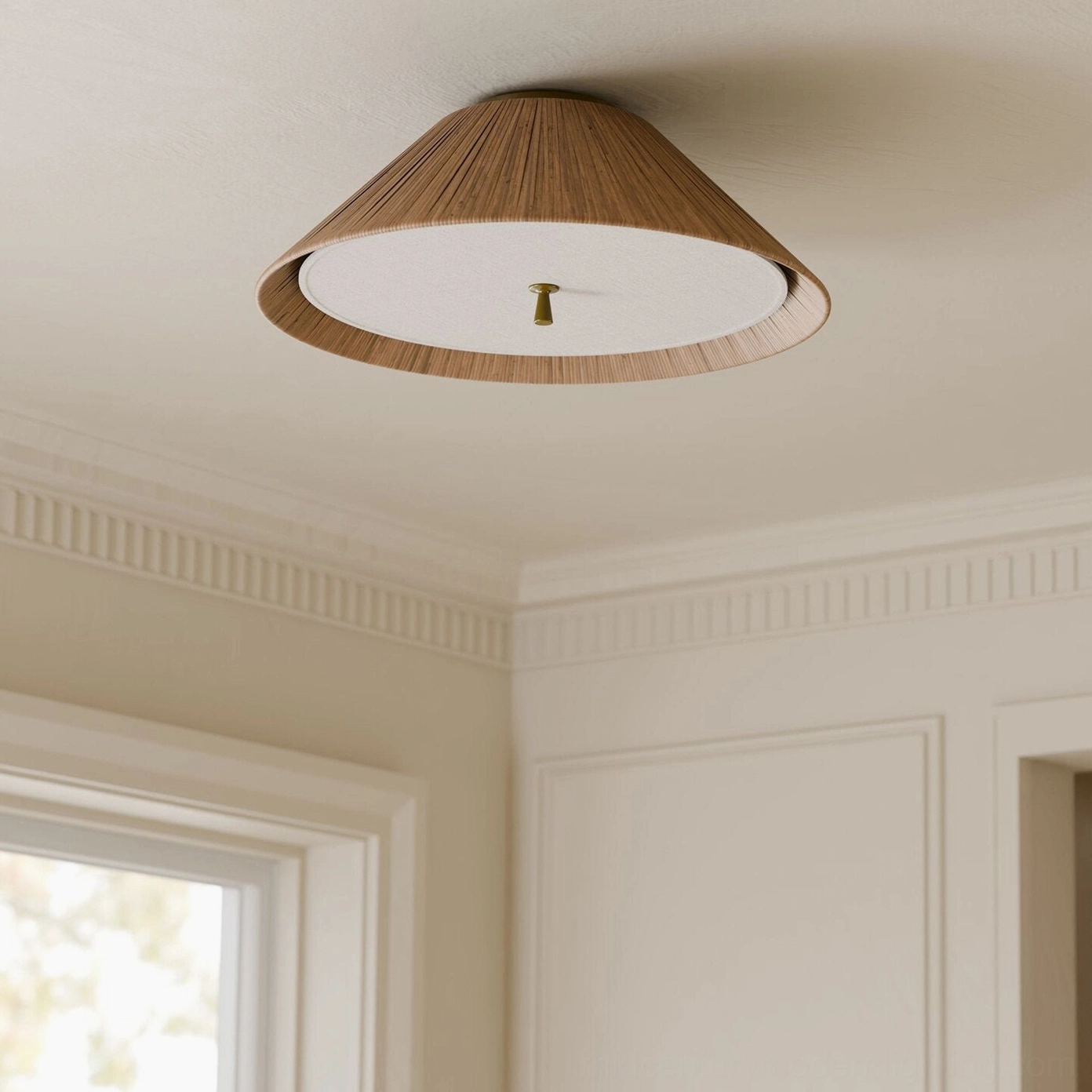Bodie rattan ceiling light rear view showing white opal diffuser panel