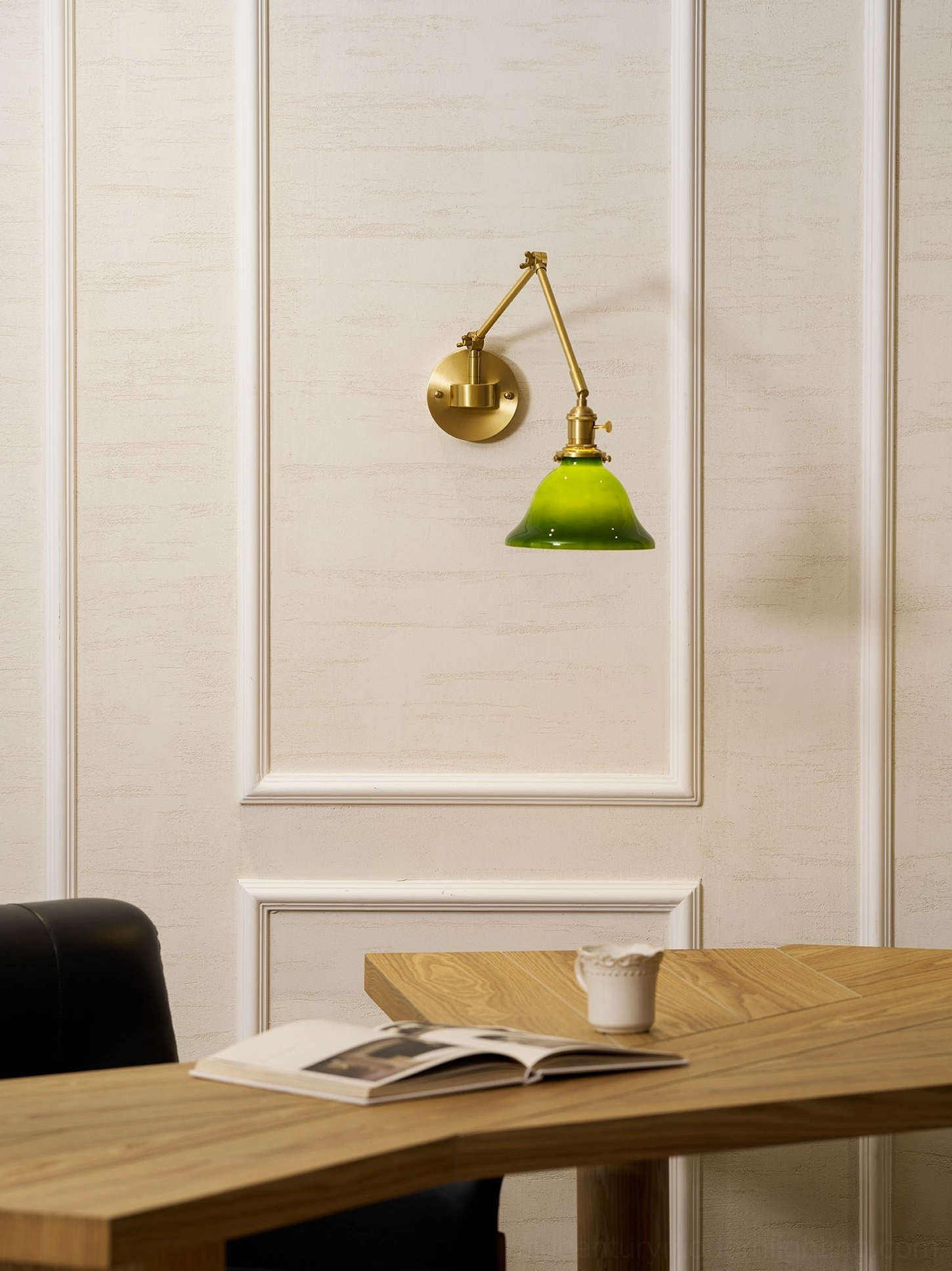 Brady swing arm wall lamp extended position showing reach and functional task lighting capability