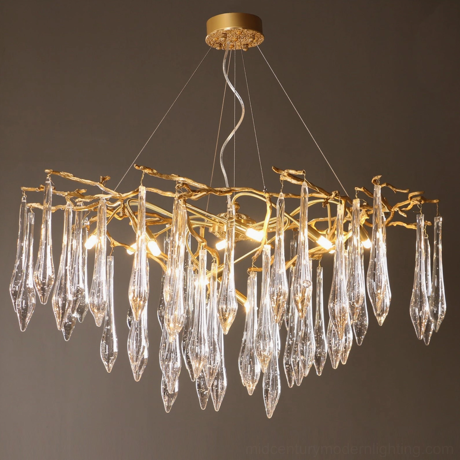 Branch chandelier 10 heads installed in modern interior with warm ambient lighting