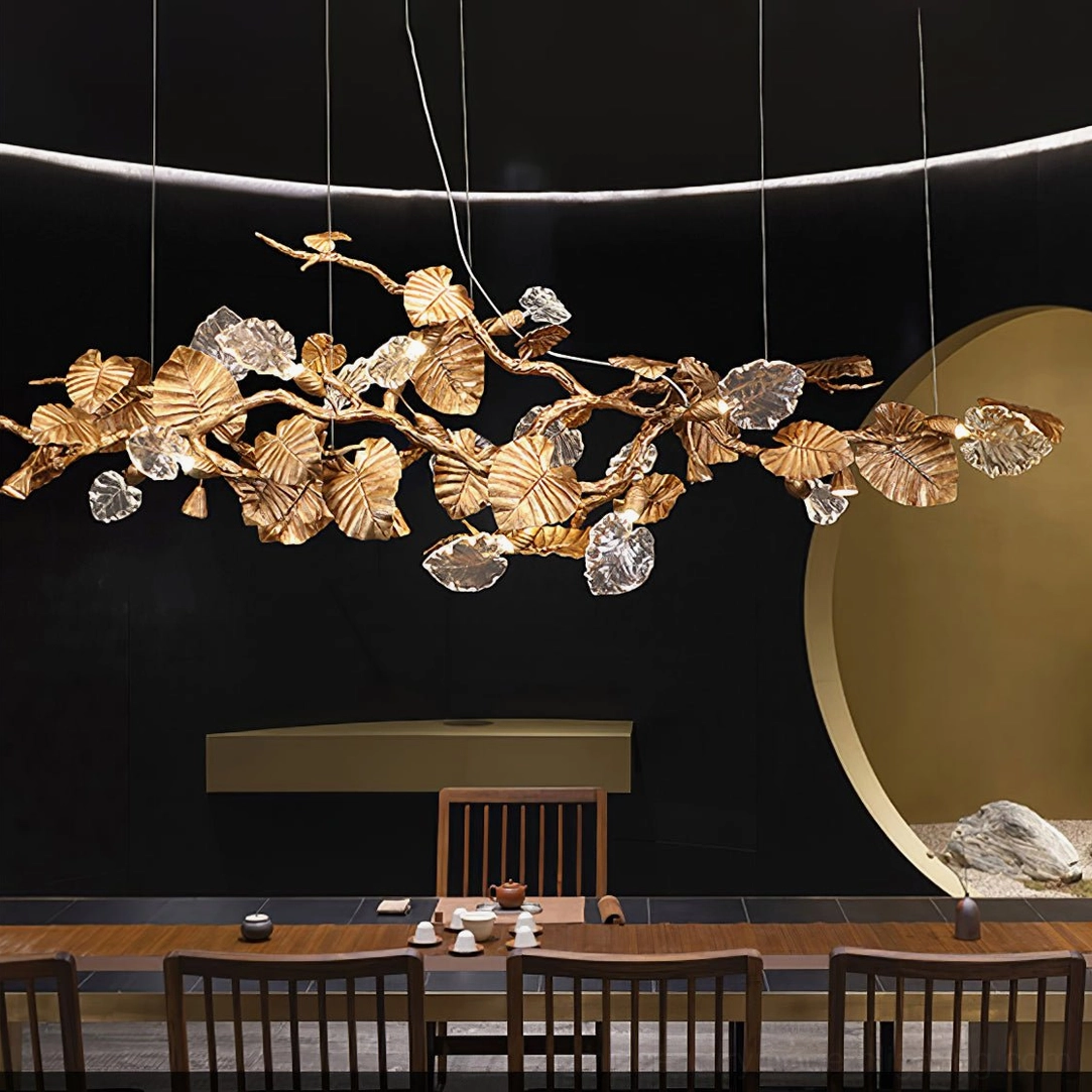 Mid-century modern brass leaf chandelier - vintage-inspired contemporary lighting with botanical elements