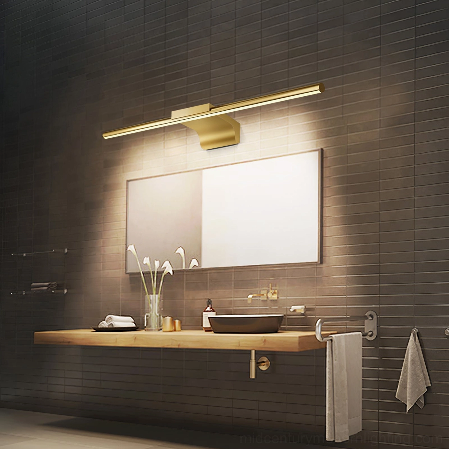Brass wall lamp with frosted acrylic diffuser distributing even light
