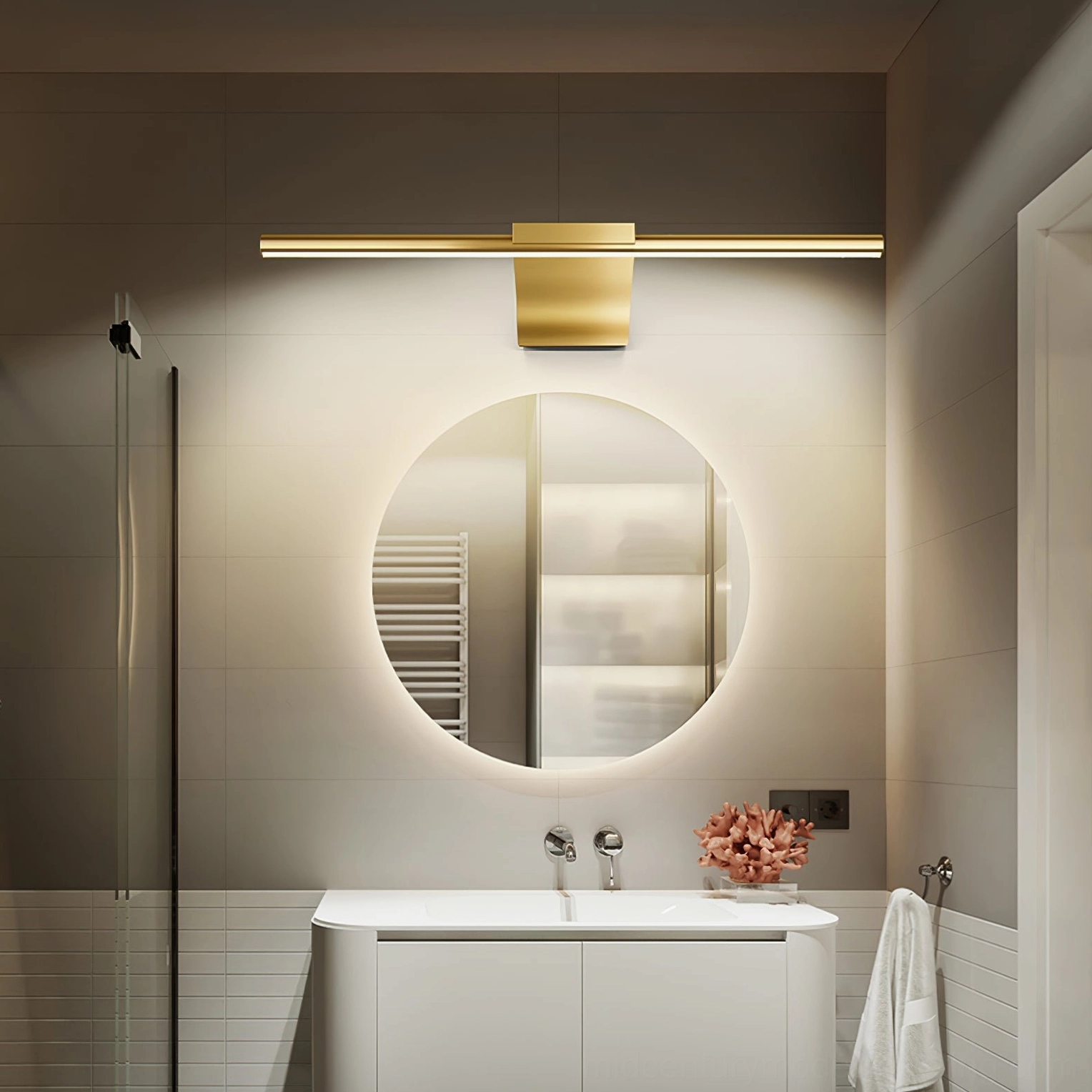 Brass linear wall lamp model B vertical orientation mounting detail