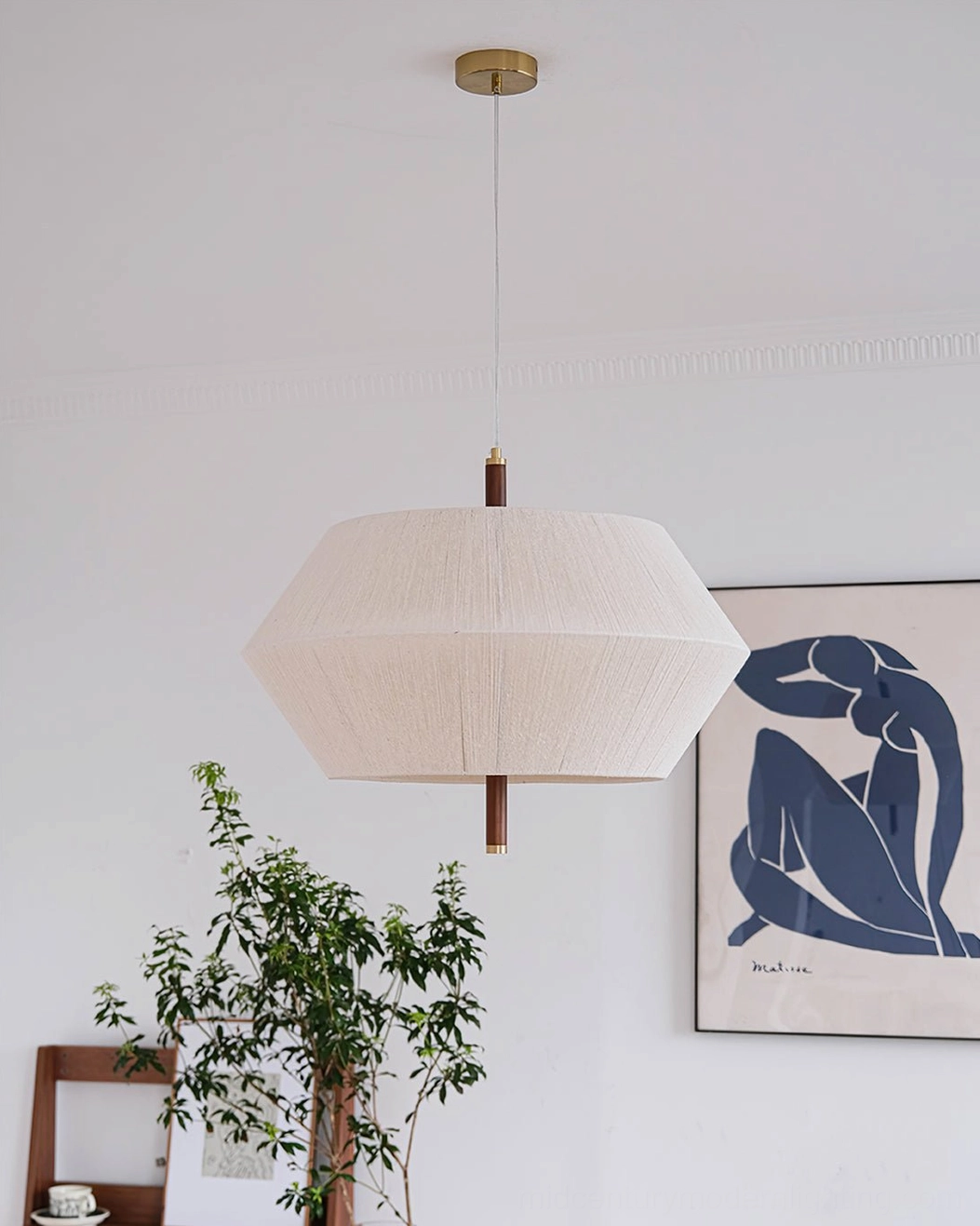 Brera hexagonal hemp rope pendant lamp photographed from below highlighting woven texture and light diffusion