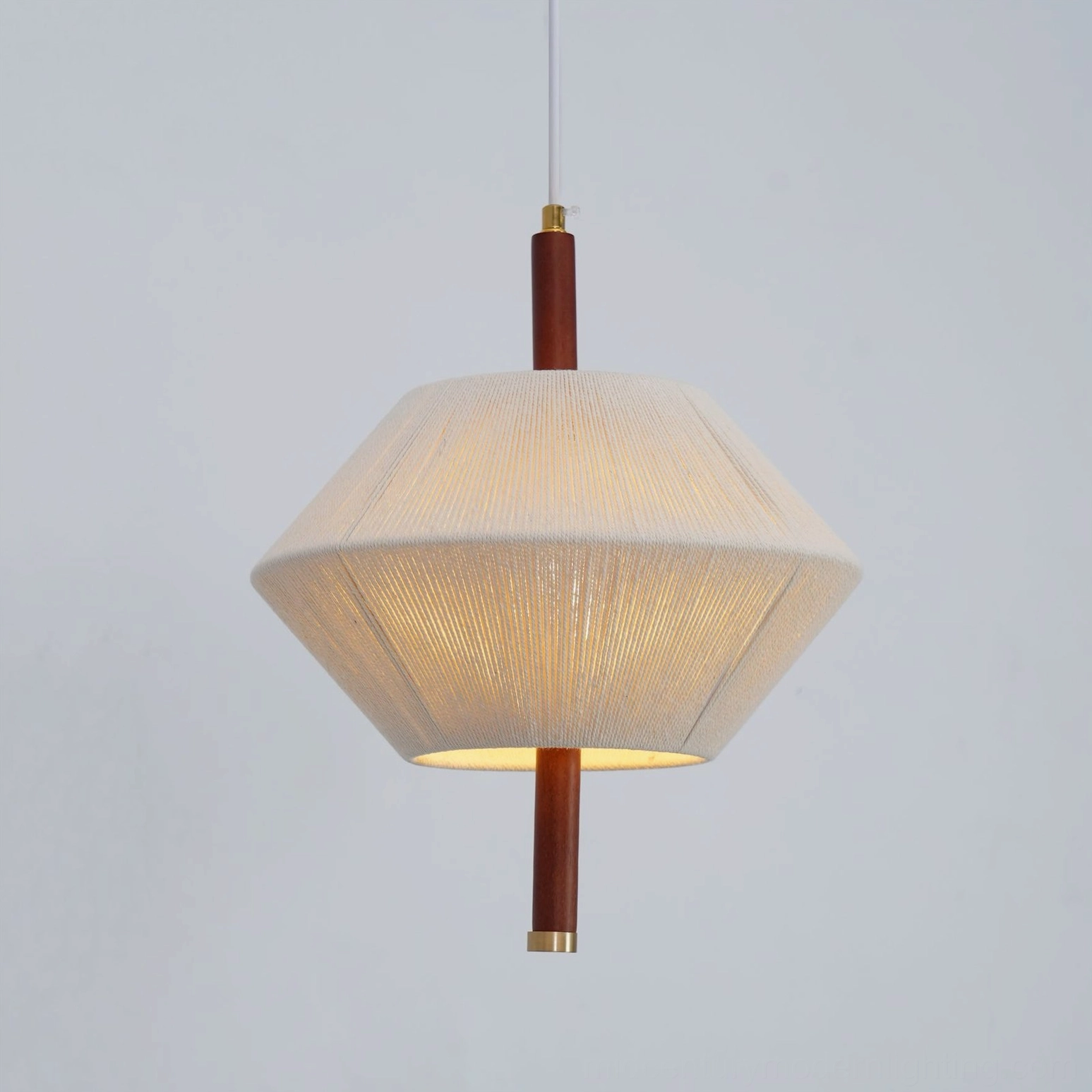Brera hexagonal hemp pendant light mid-century modern design with wood and metal construction