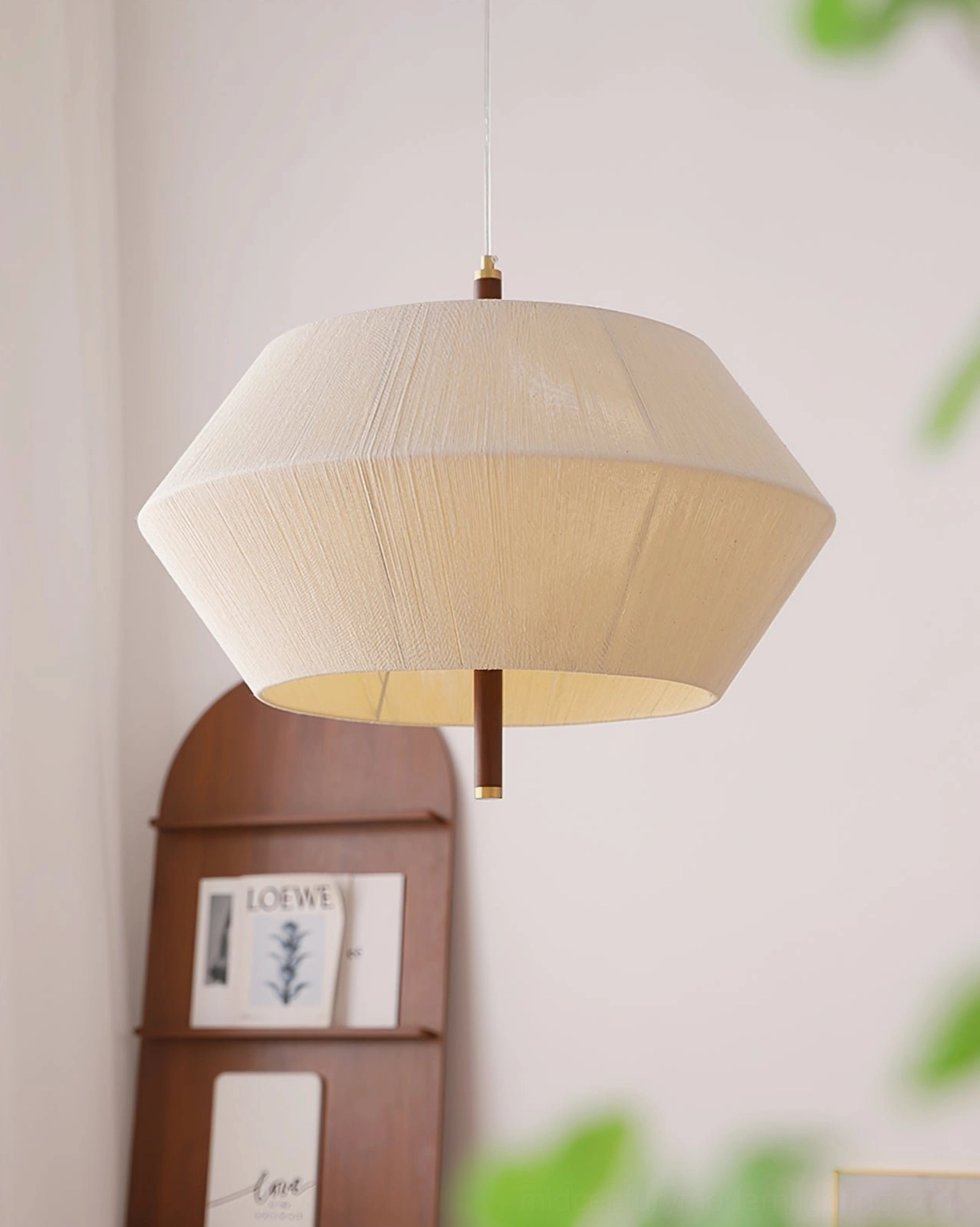 Brera pendant lamp showcase of mid-century modern craftsmanship with woven shade and wood accent