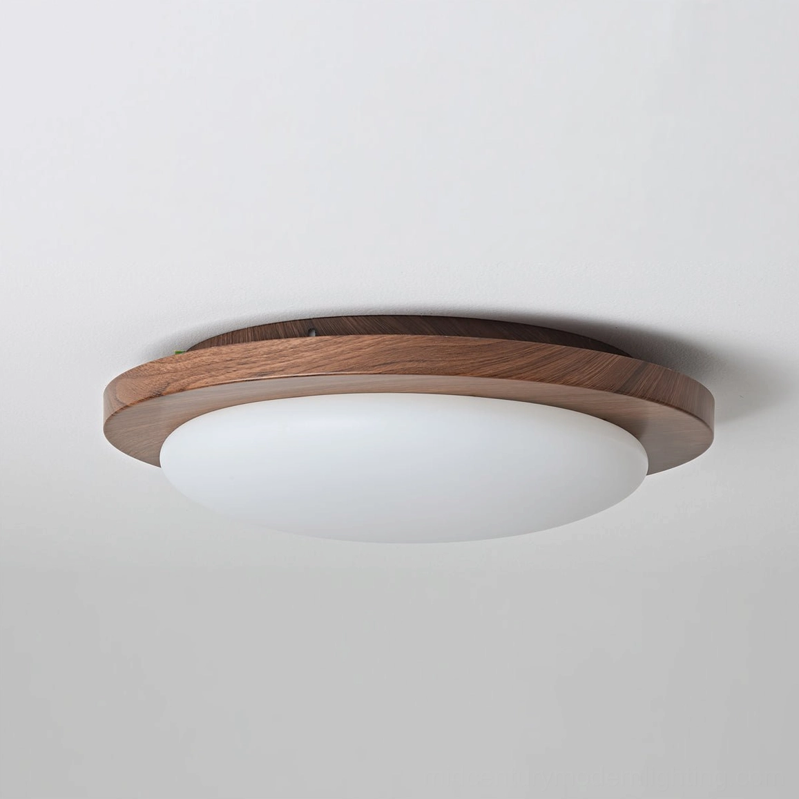 Bromo mid-century modern ceiling light with integrated warm LED, product detail shot on studio background