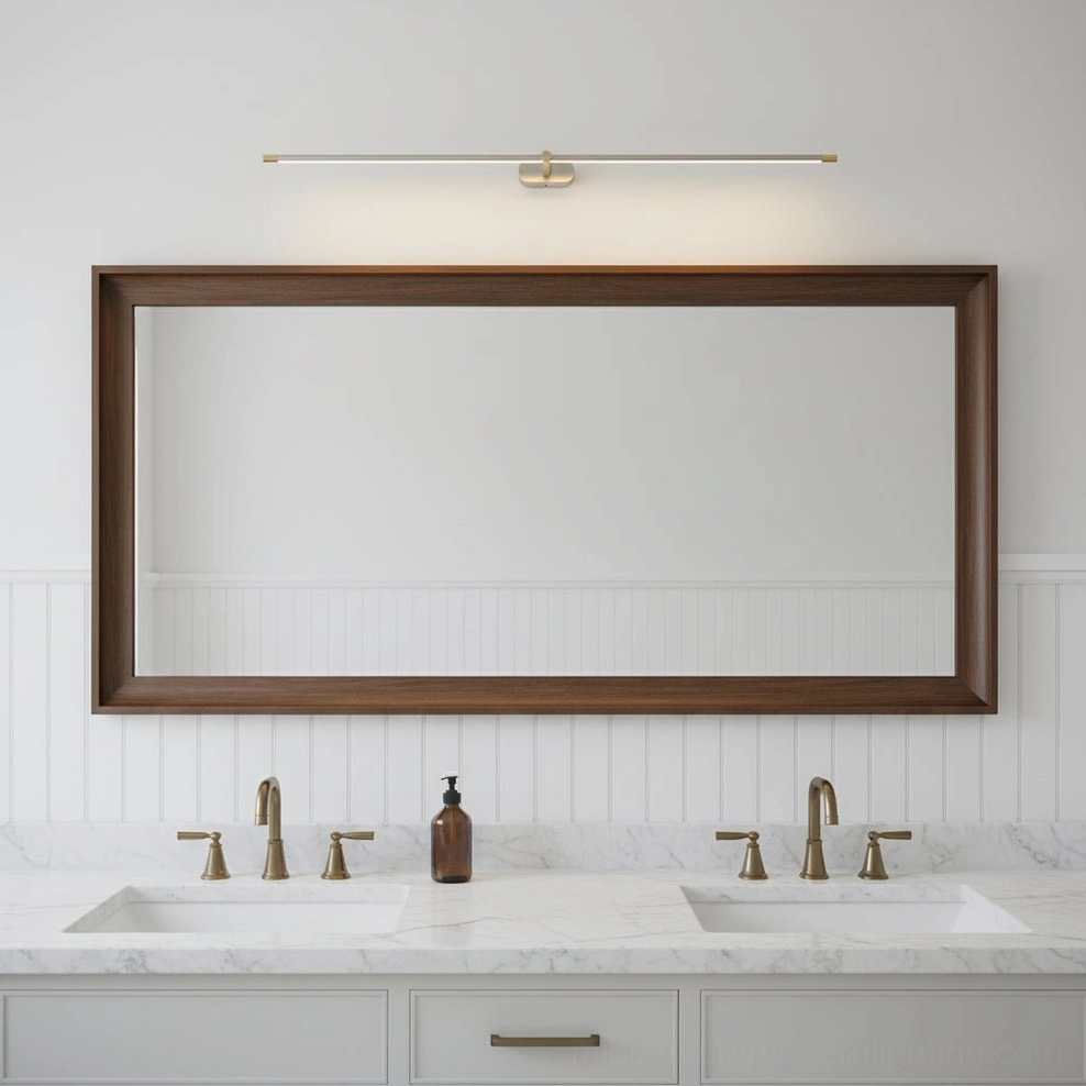 Brushed nickel and gold minimalist linear rechargeable wall lamp style detail close-up