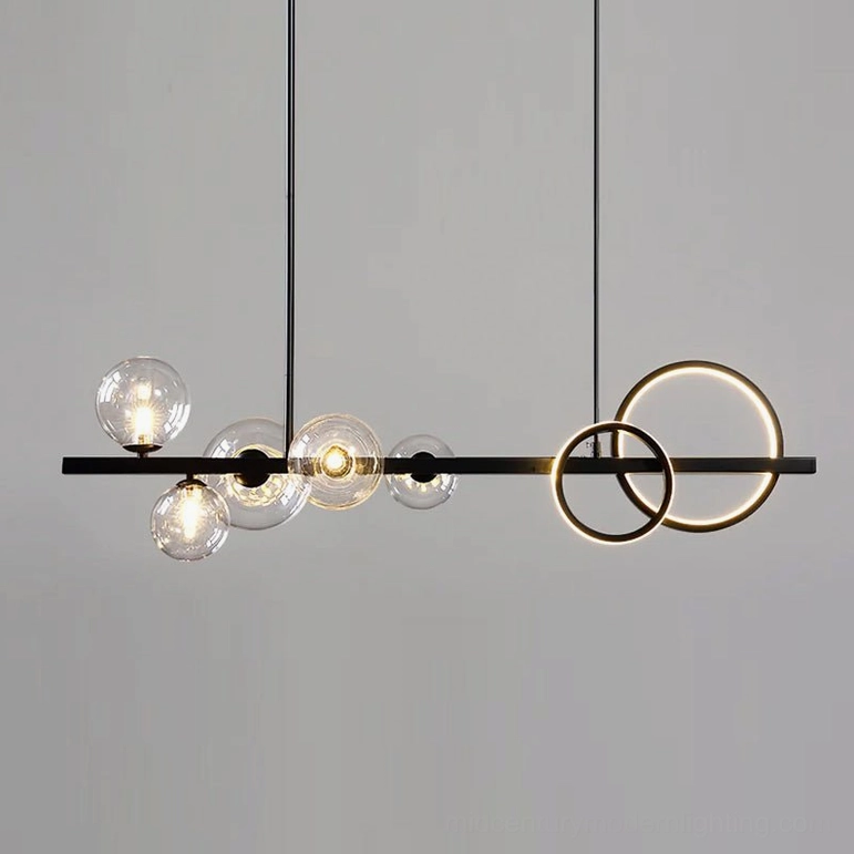 Bubi glass bubble chandelier variant in black and clear glass finish, warm light option for contemporary dining
