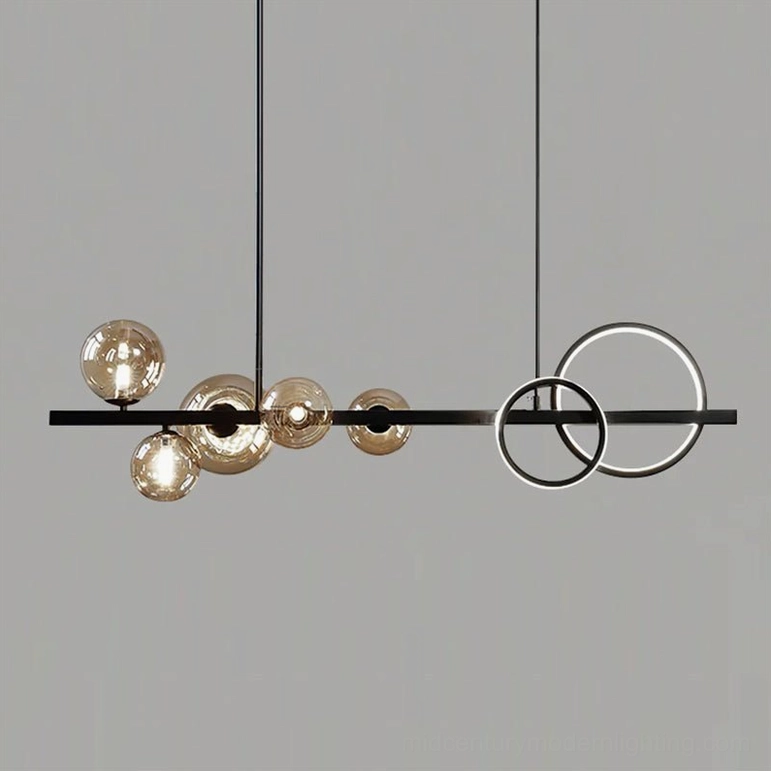 Bubi glass bubble chandelier variant in black and cognac amber glass finish, warm light, premium modern lighting