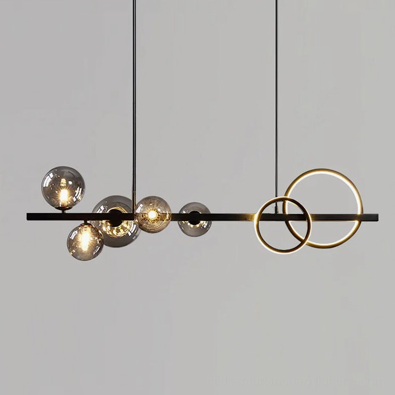 Bubi glass bubble chandelier variant in black and smoke grey glass finish with warm LED illumination