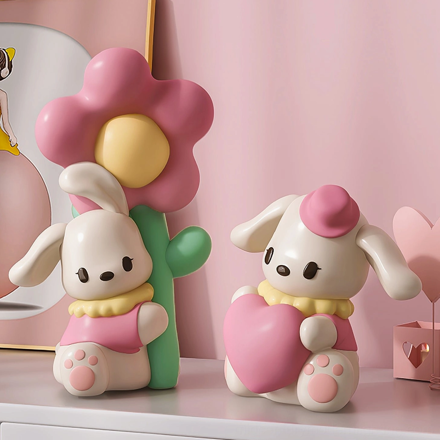 Contemporary Bunny Flower Table Lamp color options in pink-green and yellow-green combinations
