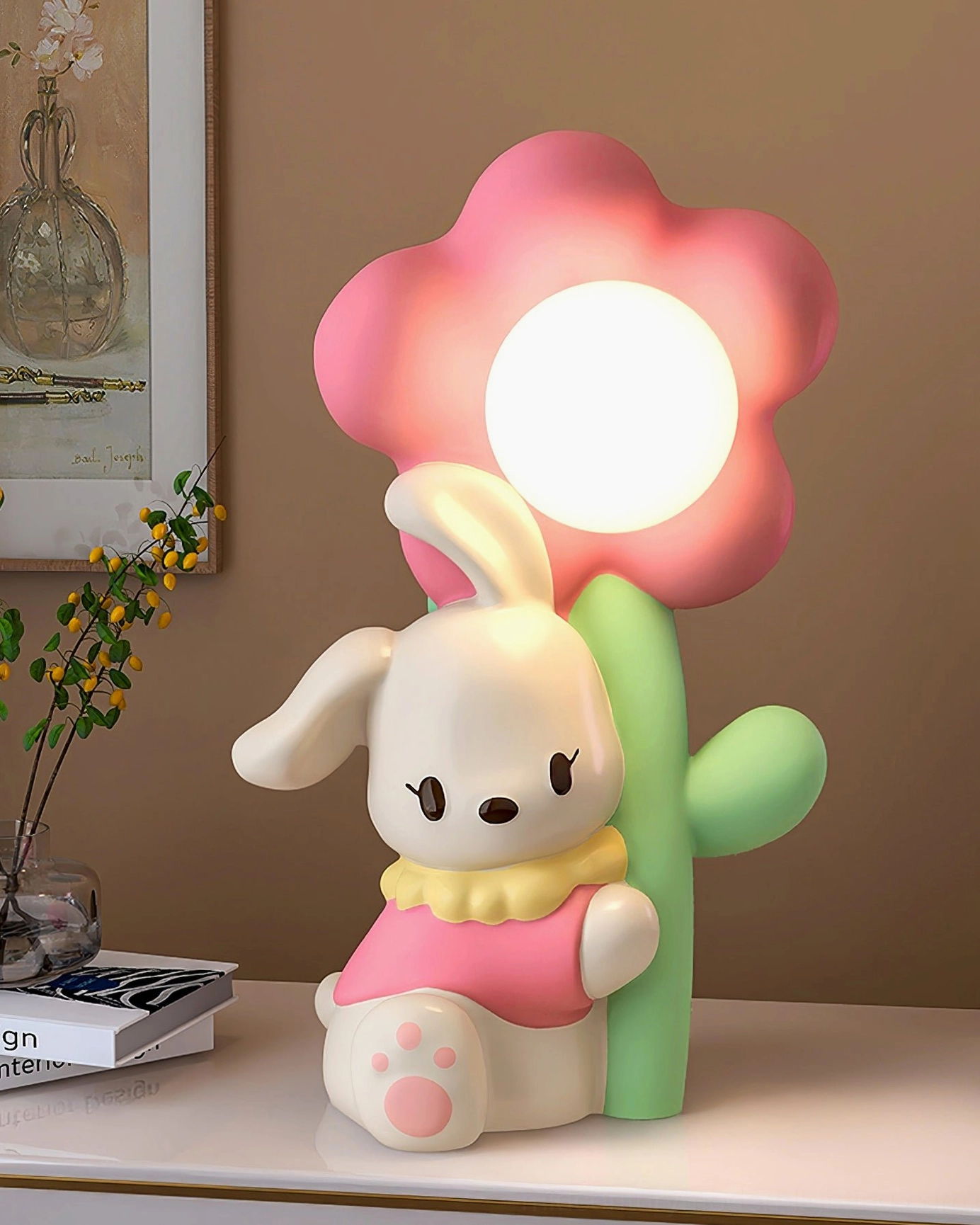 Alternative view of Bunny Flower Table Lamp demonstrating versatile home décor styling