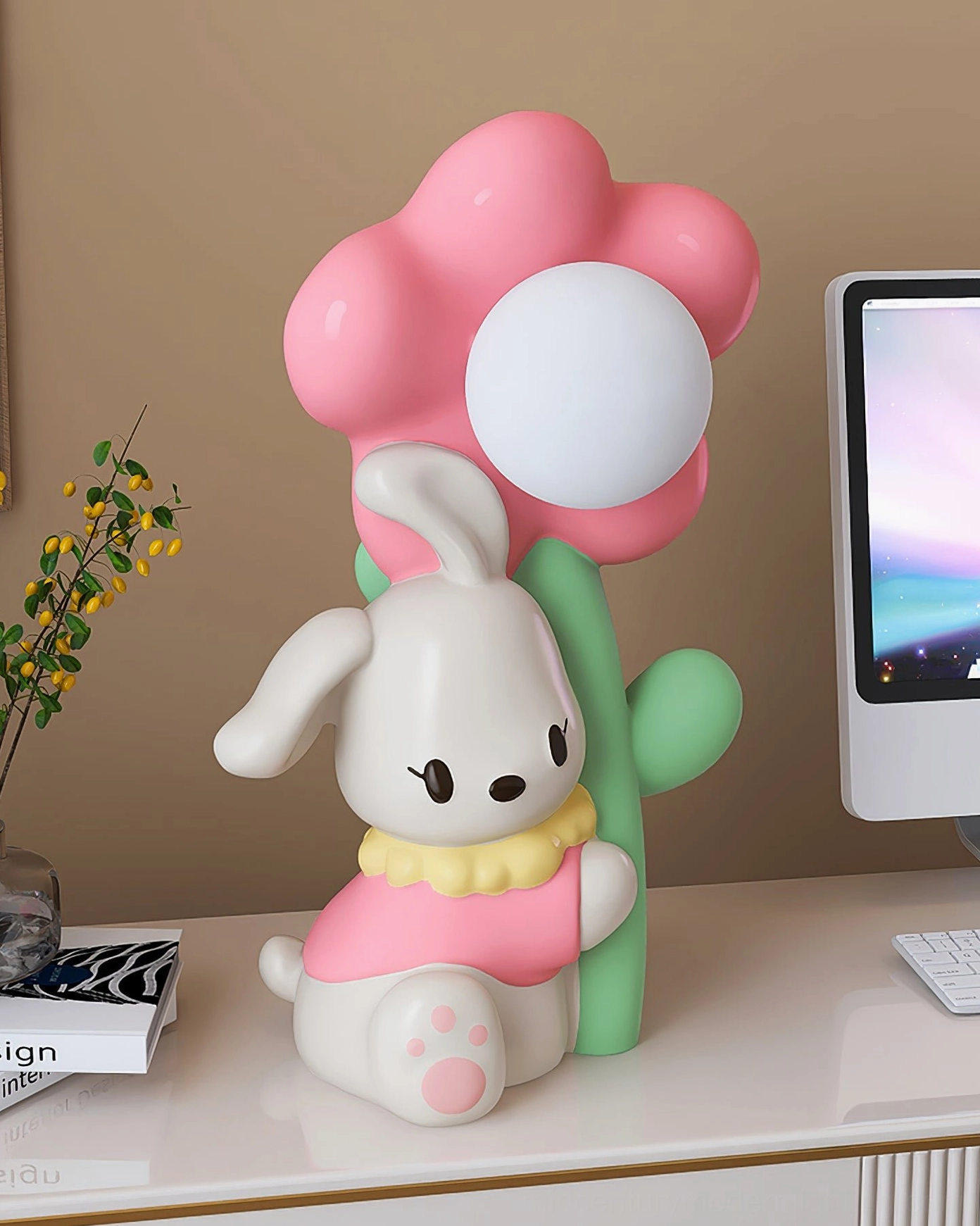 Bunny Flower Table Lamp product photography showing G9 socket and electrical specifications