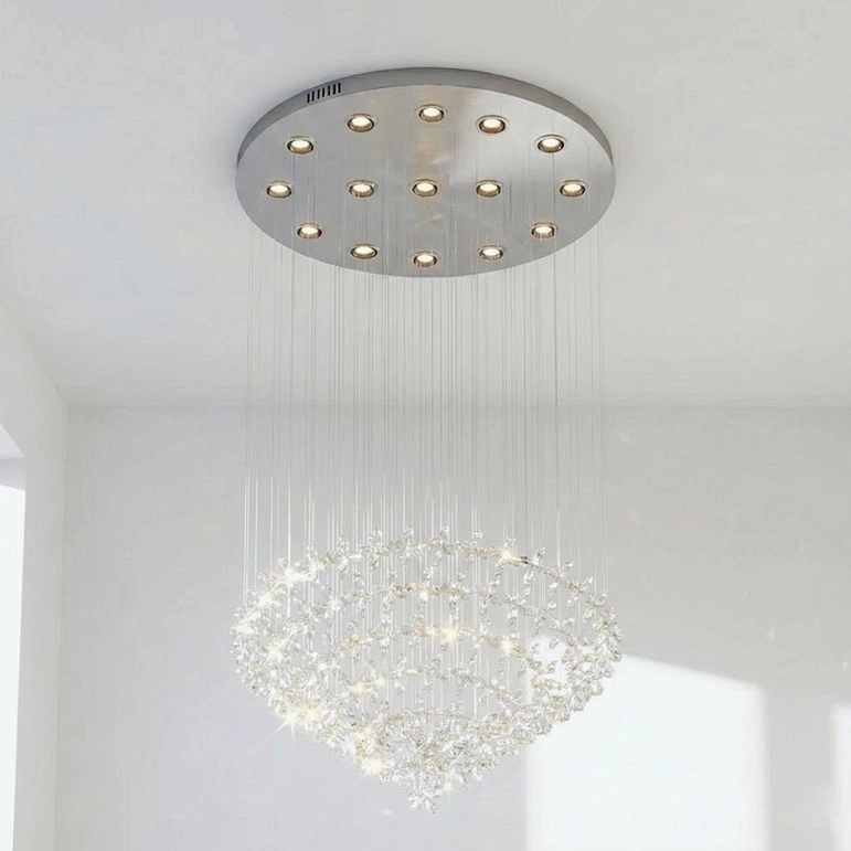 Crystal butterfly round pendant chandelier, 39.4 inch diameter circular modern fixture, extensive crystal flower clusters, contemporary LED lighting statement
