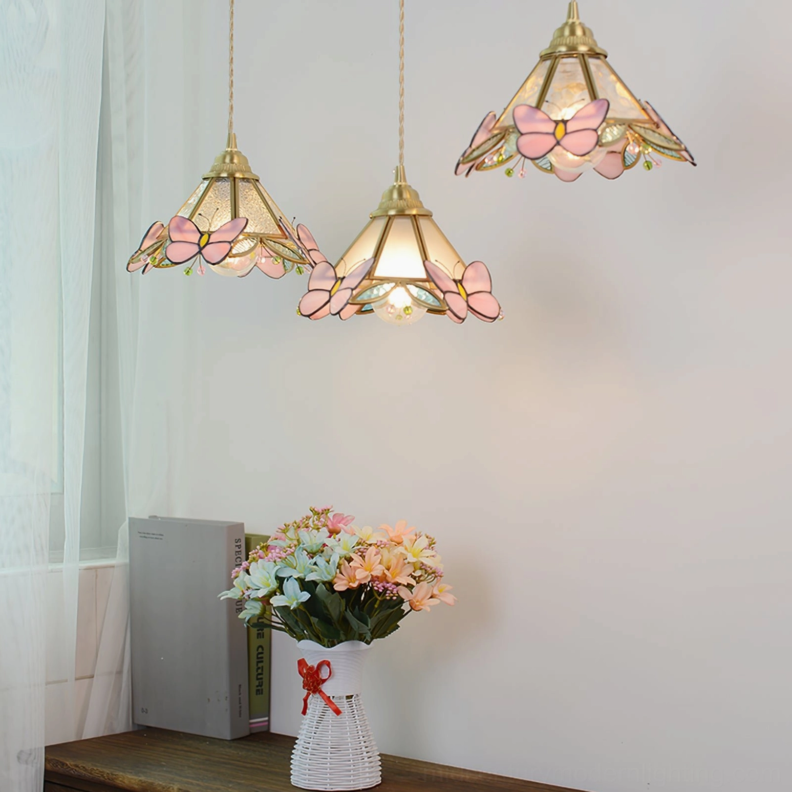 Lulla Butterfly Pendant Lamp in Eclectic Home Setting with Botanical Elements