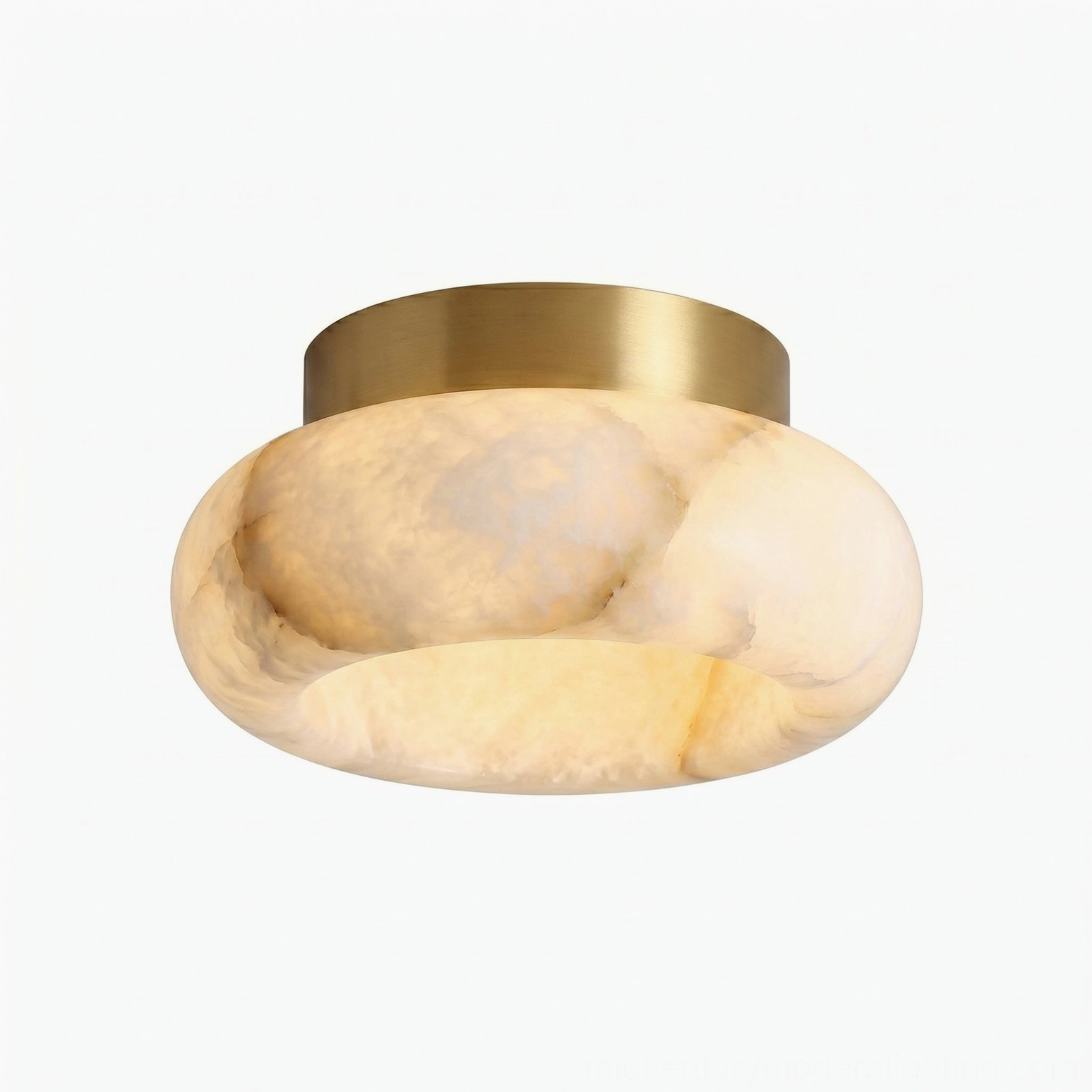Cairns alabaster flush mount three size options displayed, showing 5.9, 9.8, and 13.8 inch diameter variations