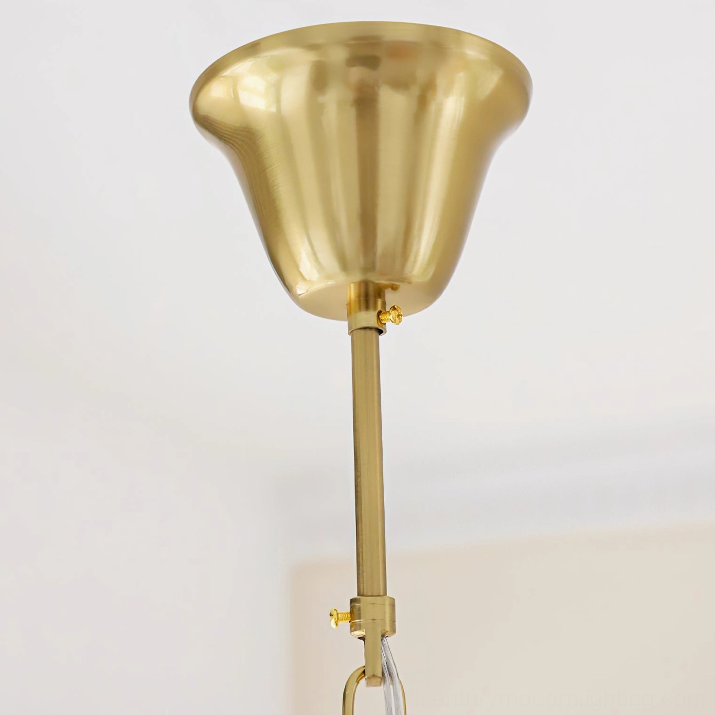 Calistoga chandelier complete view showing all five light arms with pleated fabric shades arrangement