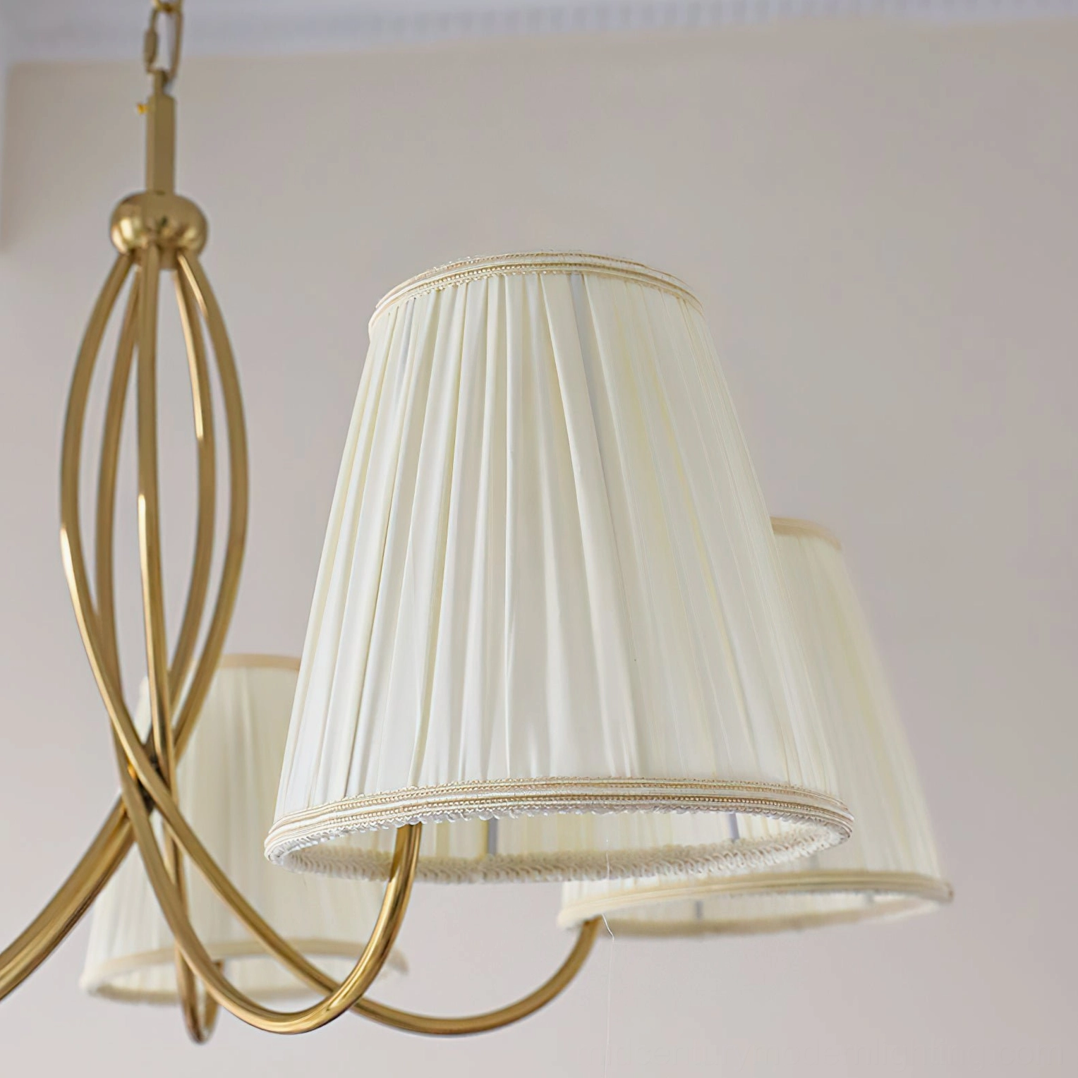 Calistoga mid-century modern brass chandelier, architectural detail and structural design view
