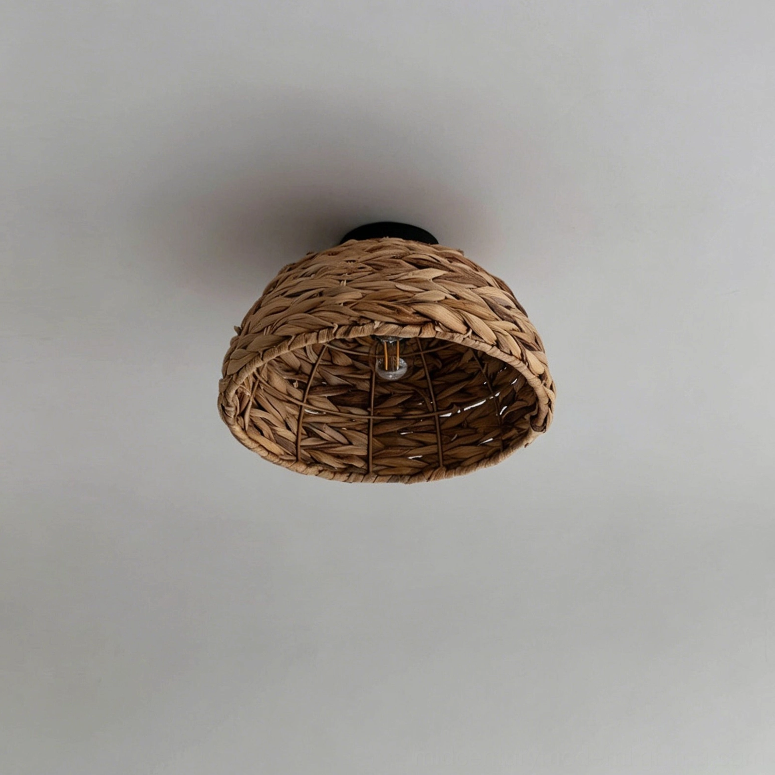 Cambria flush mount woven dome light side overhead perspective grey background studio photography