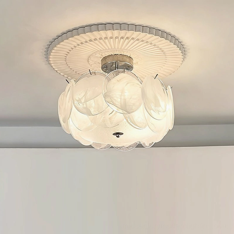 Compact Camden white glass ceiling lamp, 15.7 inch diameter, perfect for powder rooms and walk-in closets