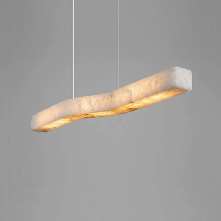 Camur Compact 35-inch linear alabaster chandelier for kitchen breakfast bars and smaller dining areas