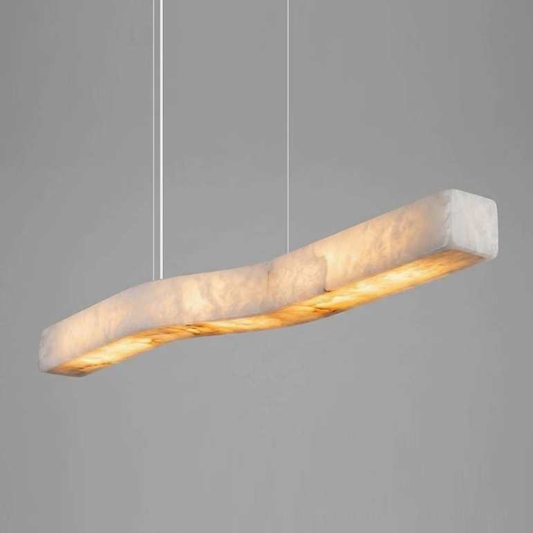 Camur Long 59-inch linear alabaster chandelier for large dining tables and extended kitchen islands in statement spaces