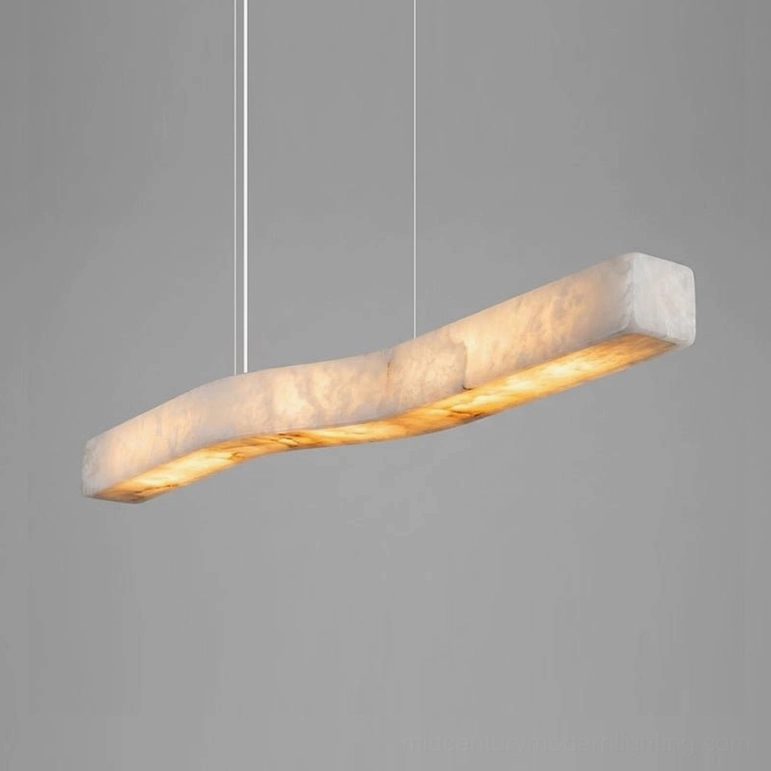 Camur Standard 47-inch alabaster stone pendant light for traditional dining tables and medium kitchen islands