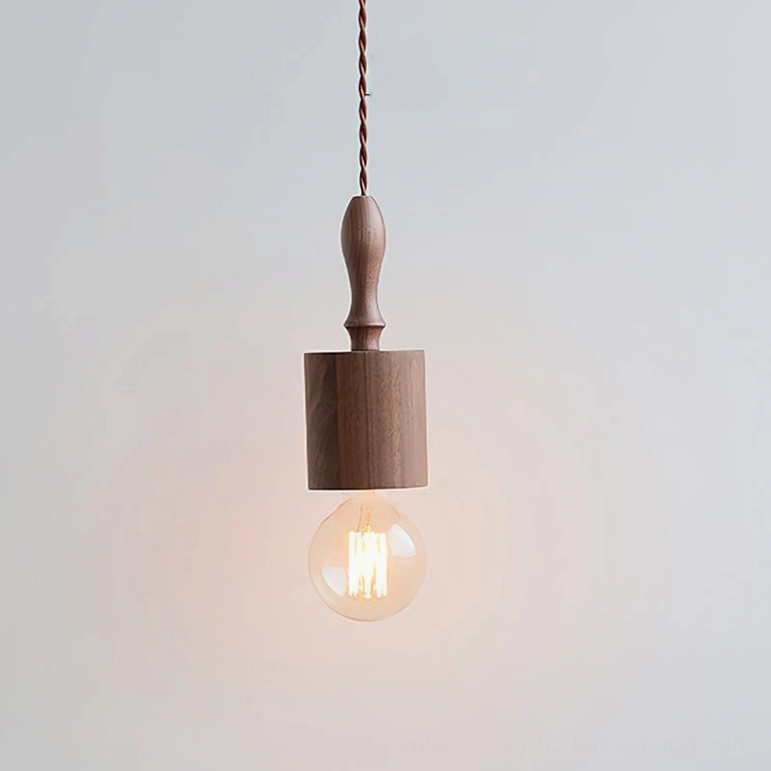 Cano walnut wooden pendant light with rich dark finish, detailed product view